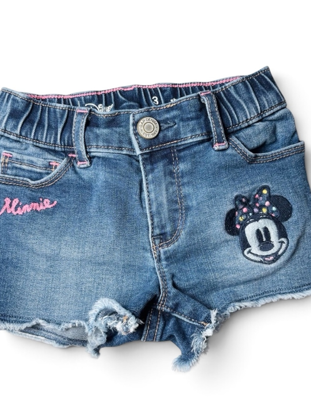 Baby Gap Disney Minnie Mouse Embroidered Paperbag Mom Denim Shorts 3T